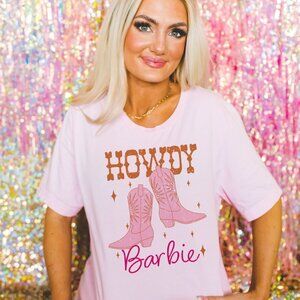 Pink and Orange Distressed Howdy Barbie Western Pink T Shirt